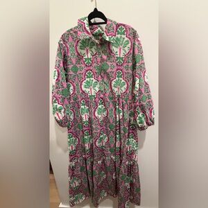 Maeve Pink Dress with Green and White Botanical Print